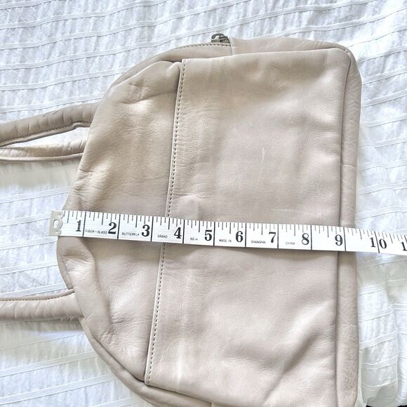 Vintage Julia Duren Beige Leather Handbag Rain Guarded USA Made - Picture 11 of 16